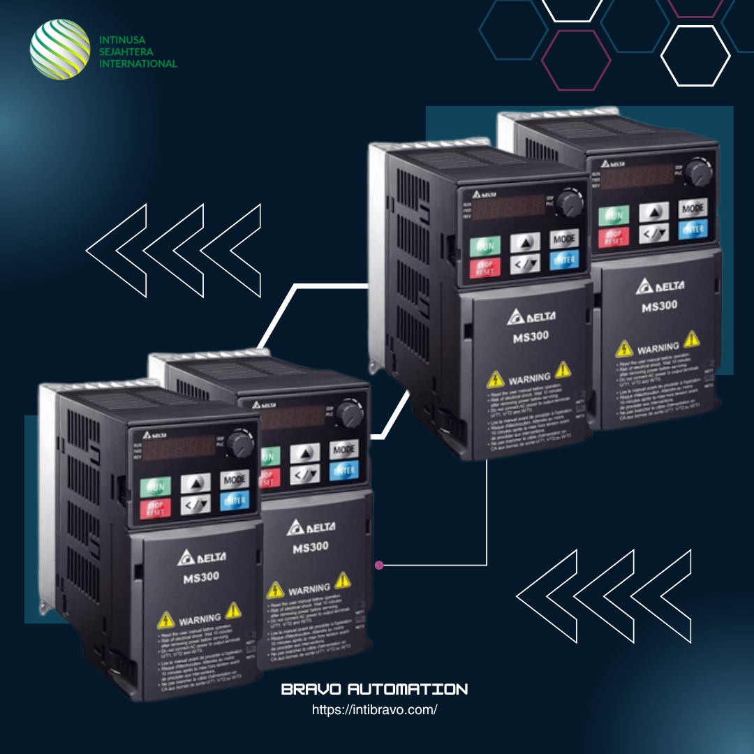 Inverter Delta MS300 VFD4A8MS23MNSAA 2HP IP66 dengan Built-in PLC untuk otomasi industri.
